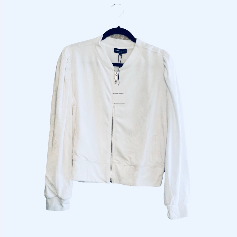 Generation Love Blair Velour Bomber White Large NEW NWT Reg $195 - Picture 2 of 2